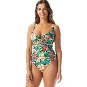 Coco Reef Women Tropical Print Beachwear Front Wrap One-Piece Swimsuit Size 38C